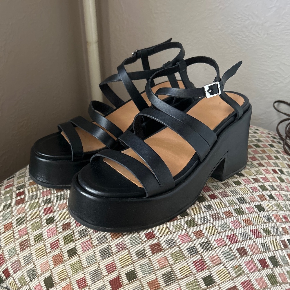 GANNI Black Chunky Heeled Leather Sandals sz. 40